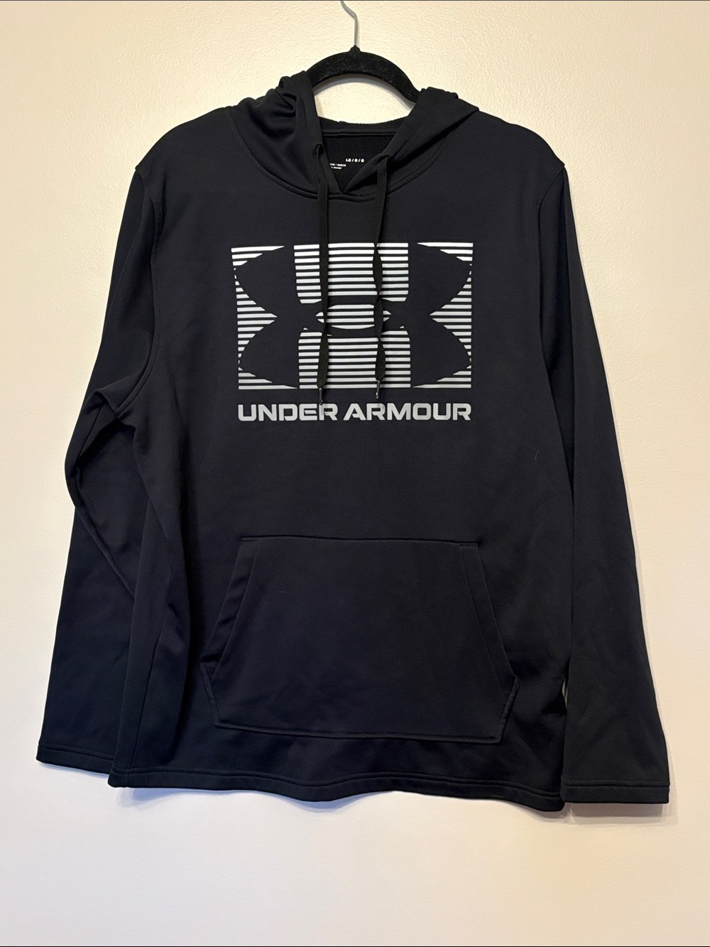 Under Armour Black Crewneck Hoodie with  Striped Logo. Size Large